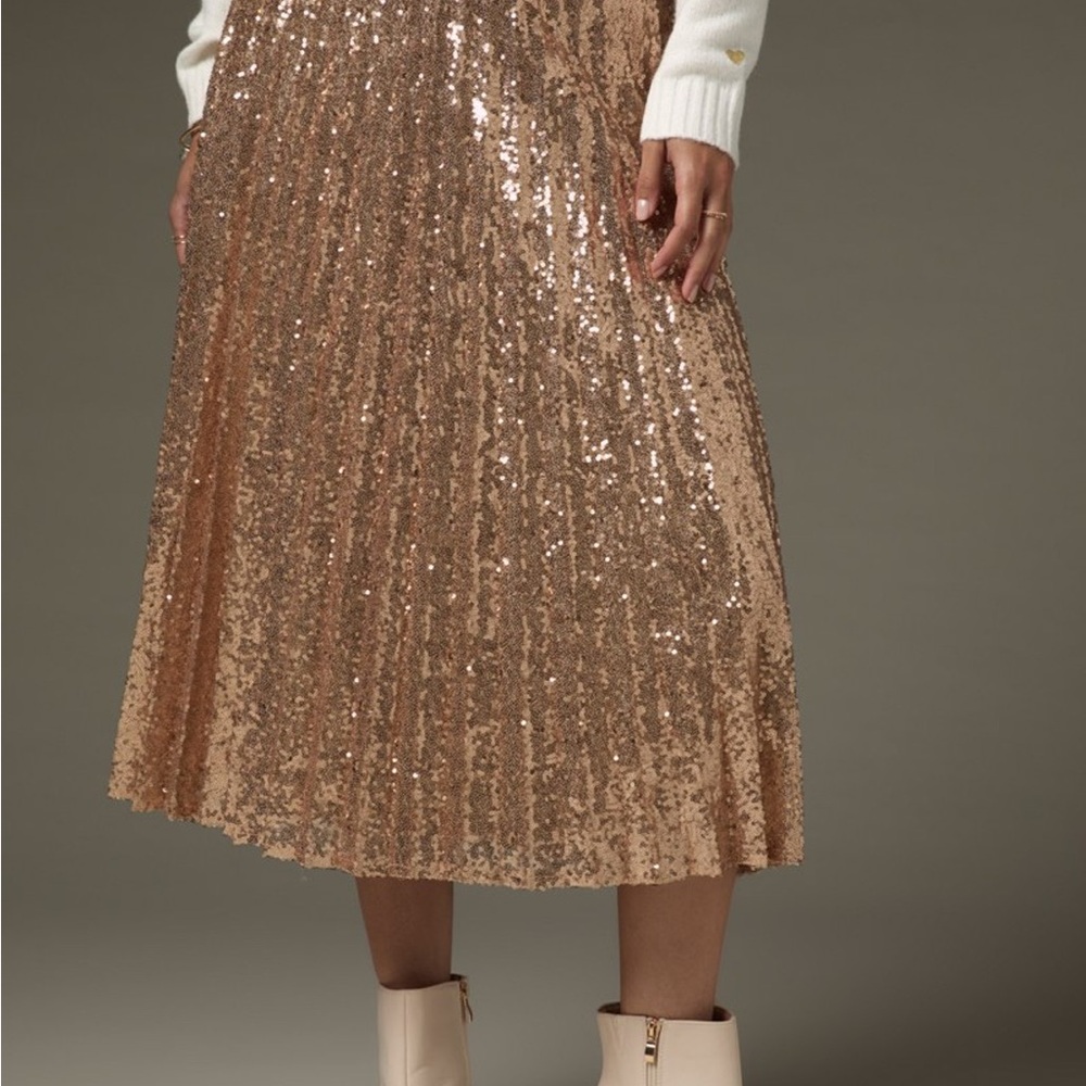Dana Allover Sequin Pleated Midi Skirt